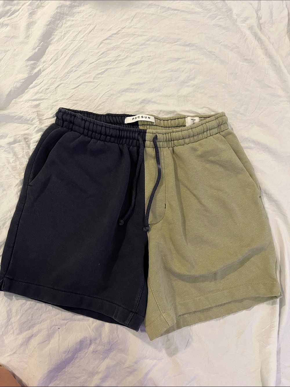 PacSun Split-Color Black and Olive Men’s Athletic Shorts